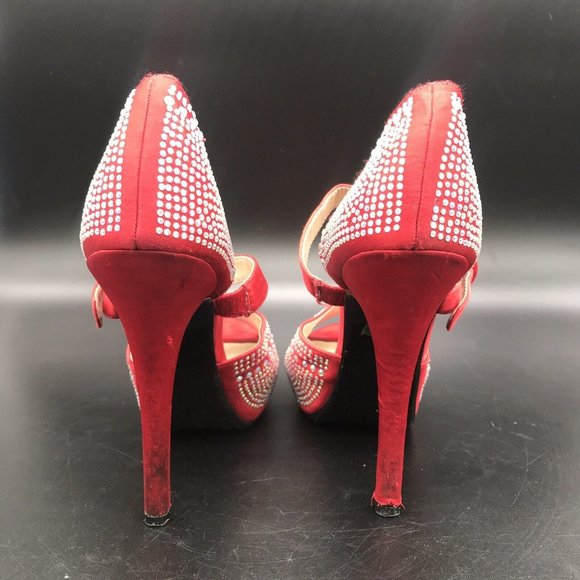 Womens Heels Heart in D Red Rhinestone Stilettos size 7.5 - Picture 6 of 12